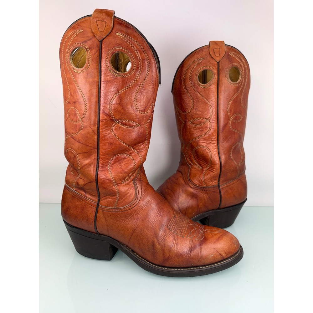 Wrangler Vintage Mens Western Cowboy Boots Tan Leather USA Made 9.5 D